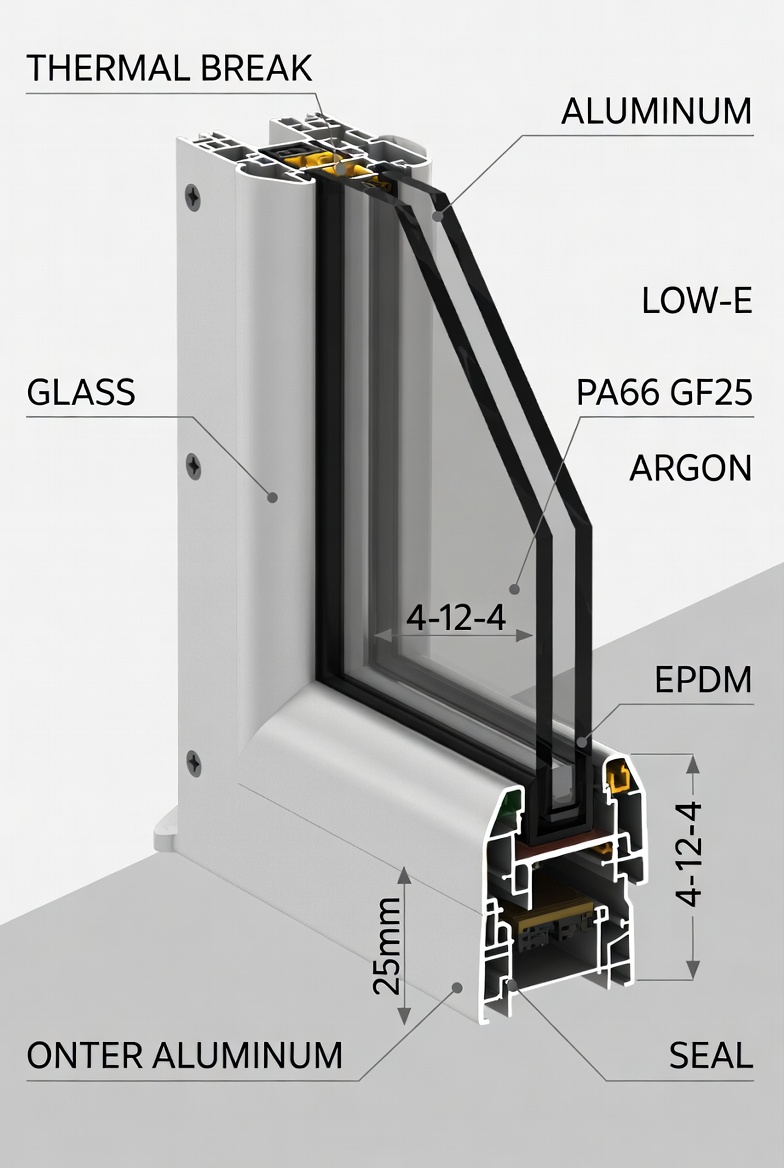 HUMYA Thermal Break Aluminum System Window Cross Section