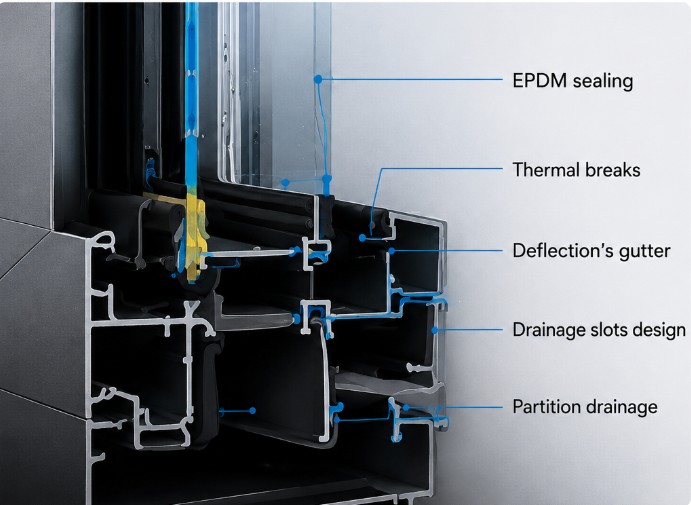 HUMYA window sealing and drainage structure for tropical storm performance
